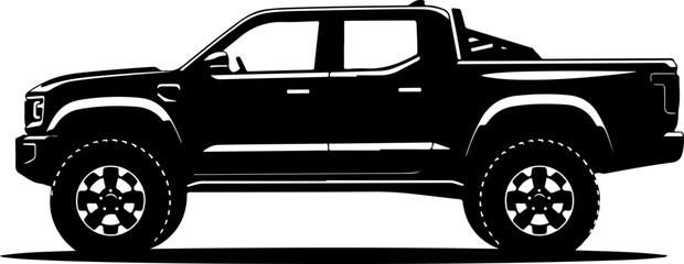Black pickup truck, side view, silhouette, vector illustration, automotive design © BA
