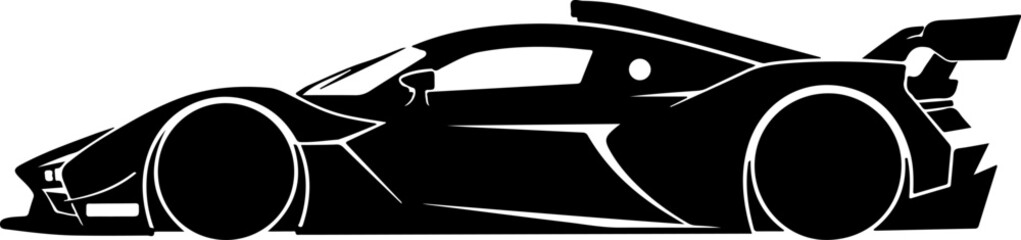 Black sports car, vector silhouette, racing car, side view, speedster © BA