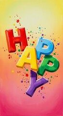 Fototapeta premium Colorful Happy Word Art with Splatter Background.