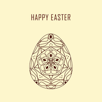 Easter greeting card with a carved egg on a beige background