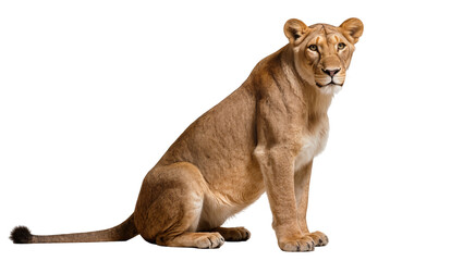 Sitting tawny lioness alert gaze golden fur, powerful feline predator © Ryan