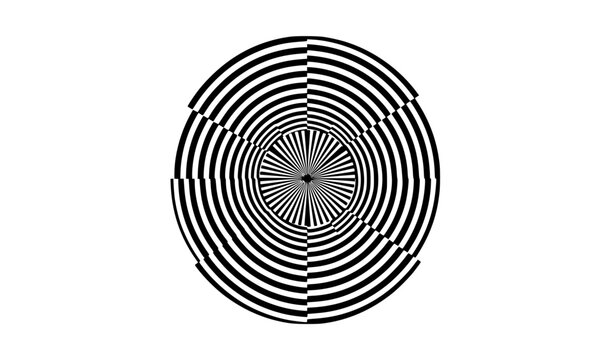 Radial Op Art Optical Illusion Background Black and White Geometric Vector Design
