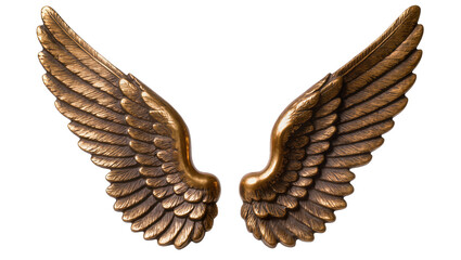 Fototapeta premium Detailed bronze feathered wings, intricately sculpted with layered plumage and golden highlights