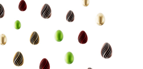 Elegant Easter eggs on a white background, perfect for holiday greetings, decorations, and spring-themed designs. Luxury © vegefox.com