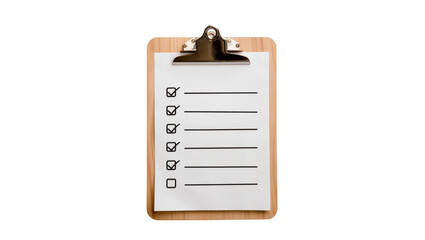 Wooden clipboard holding checklist with several ticked boxes, one blank © Ryan