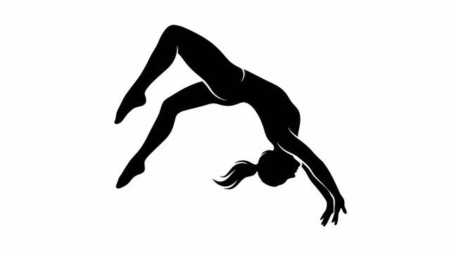 Dynamic silhouette of a female gymnast performing an acrobatic backbend or handspring, showcasing flexibility and strength.