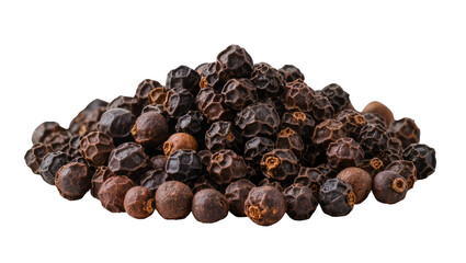 Obraz premium Pile of dark brown black peppercorns, scattered culinary spice for cooking