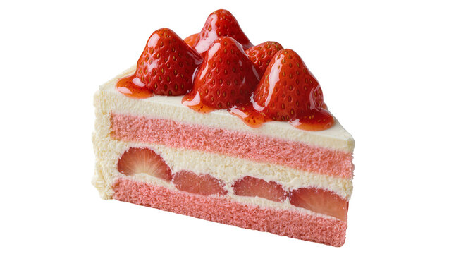 Strawberry shortcake slice layered sponge cake cream, and fresh red berries
