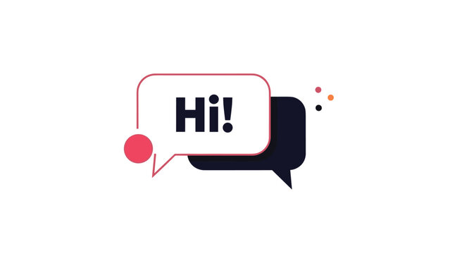 Simple greeting and communication concept showing two overlapping speech bubbles with a friendly hi message in the center.