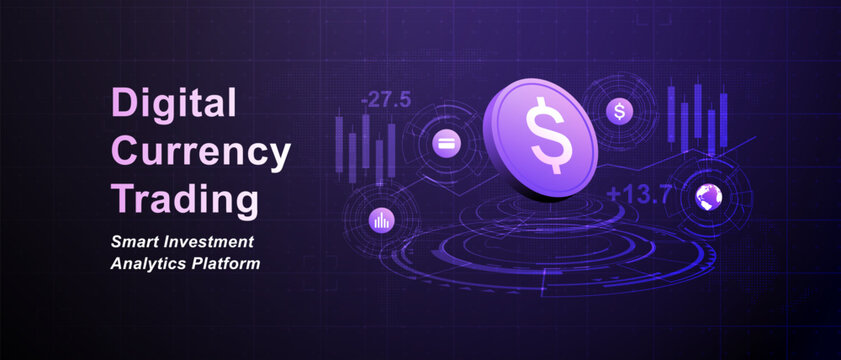 Fintech Dollar Coin Trading HUD Finance Purple Background