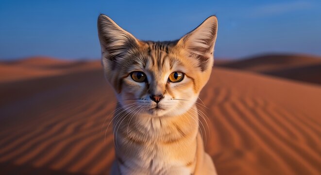 Portrait of a Sand Cat in the Sahara Desert at Sunset