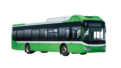 Modern green public transit bus, featuring multiple windows and a sleek curved roof design © Sindre