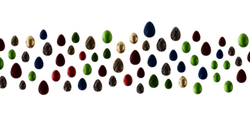 Festive Easter egg design featuring a variety of colorful eggs in a horizontal border, perfect for holiday greetings and © vegefox.com