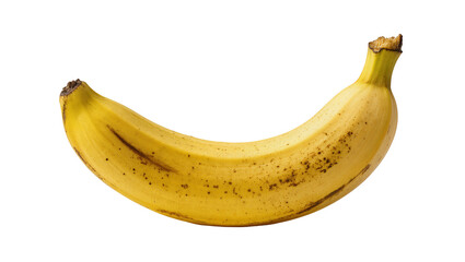 Ripe yellow banana, displaying brown speckles and slight bruising © Sindre