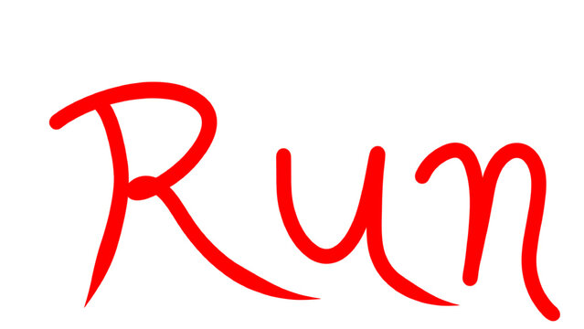 Red hand drawn word Run in artistic script