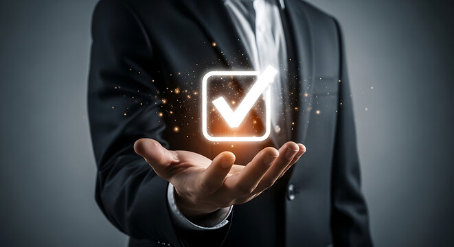 Ensuring complete success and optimal completion with a professional businessman checking a completed task