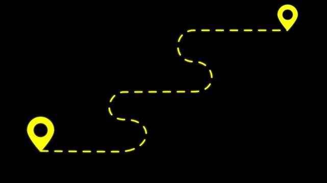 Yellow Dotted Line Route With Location Pins on Black
