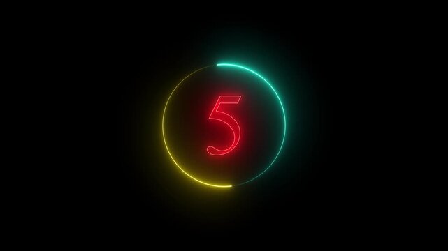 10 to 1 second modern digital countdown timer neon light style on black background, 10 seconds simple countdown timer.10 second technology digital neon led light game timer animation video. 4K,,,,...