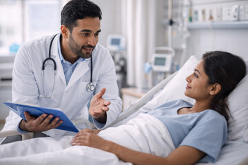 Fototapeta premium Doctor consulting patient in hospital healthcare medical support concept