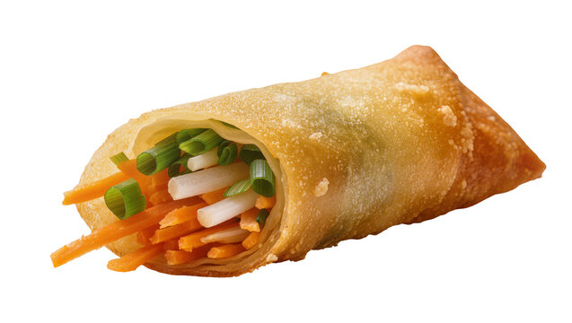 Crispy golden spring roll filled with shredded carrots bean sprouts, and green onions