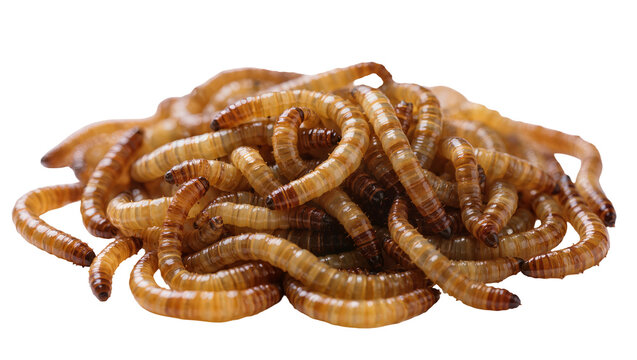 Pile of live mealworms wriggling brown larvae, protein source