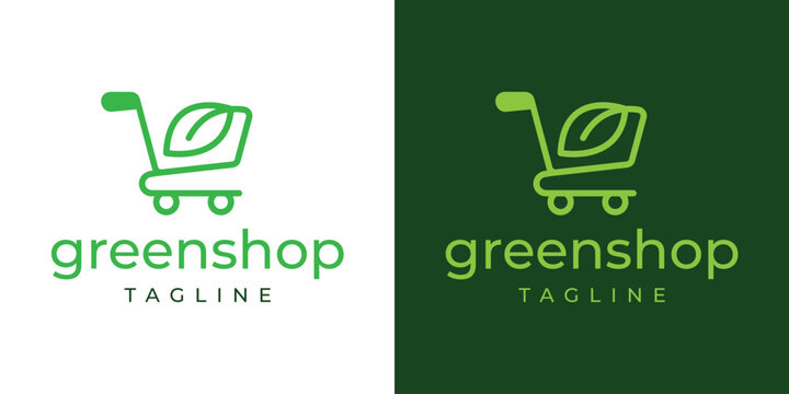 Green shopping cart with a leaf design symbolizing organic and eco friendly products