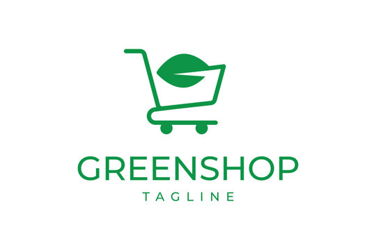 Green shopping cart with a leaf inside represents an eco friendly sustainable retail experience