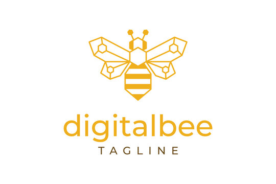 Digital bee logo features an abstract insect design with geometric lines representing technology and nature