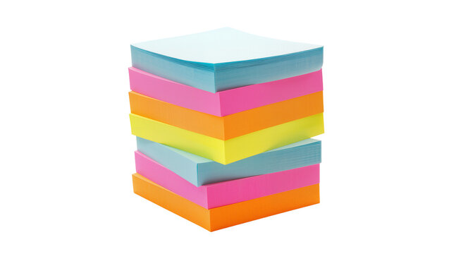 Stacked colorful sticky notes vibrant hues forming a neat, organized tower