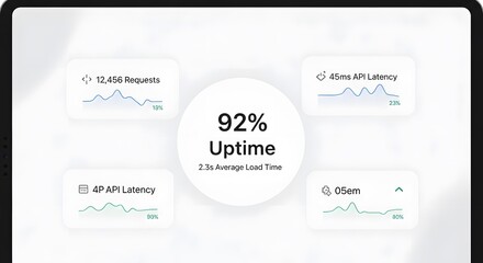 Fototapeta premium Digital Network Monitoring Dashboard Showing 92 Percent Uptime.