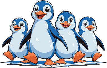 Fototapeta premium family of cartoon penguins walking flat design vector illustration
