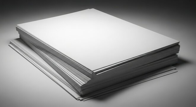 A stack of blank white paper sheets isolated on a grey background