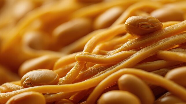 natto. Extreme close-up of fermented soybeans with glossy, stringy mucus coating. menu design, packaging mockups, designed for culinary blogs and recipe cards for restaurants.