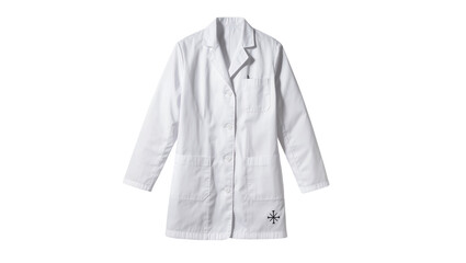 Crisp folded medical lab coat, displaying embroidered medical cross symbol