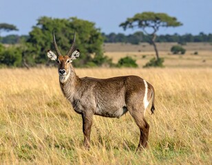 Obraz premium A serene antelope stands in a field of tall grass