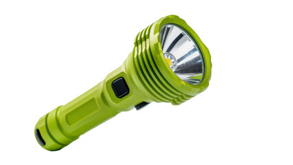 Bright green tactical flashlight featuring textured grip, and powerful LED beam © Radovan
