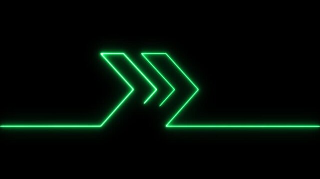 Neon green double chevron arrow on black background