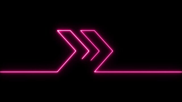 Neon pink double chevron arrow on black background