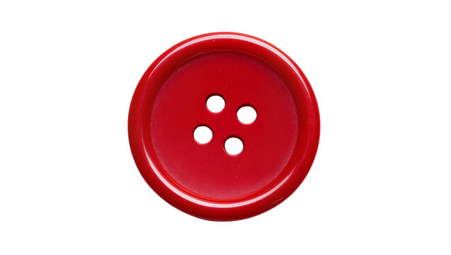 Glossy scarlet button, four-hole fastener for clothing and crafts