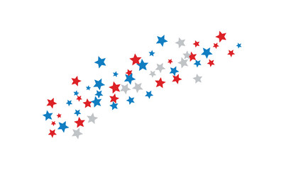 Fototapeta premium Scattered stars in three distinct colors forming an abstract pattern on a plain background