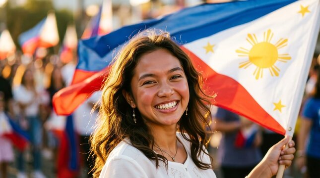 Filipino Youth Celebrates National Pride with Waving Flag During Outdoor Gathering