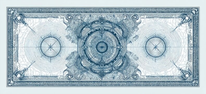 Intricate blue-toned geometric celestial map with compasses and detailed decorative elements