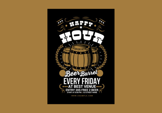 Happy Hour Beer Barrel Flyer
