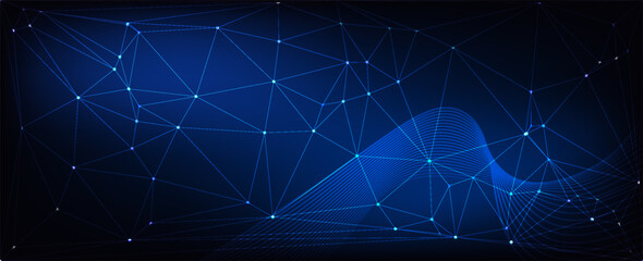 Digital Cyberspace Network Background with Blue Polygonal Mesh and Futuristic Technology Connection, Modern creative trendy design in vector illustration © Fahrus sinatria