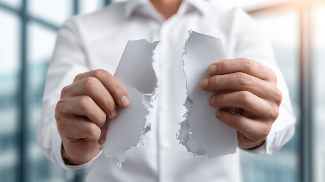 Supply Chain Disruption, man white shirt tearing paper symbolizes supply chain disruption causing business challenges and operational breakdowns