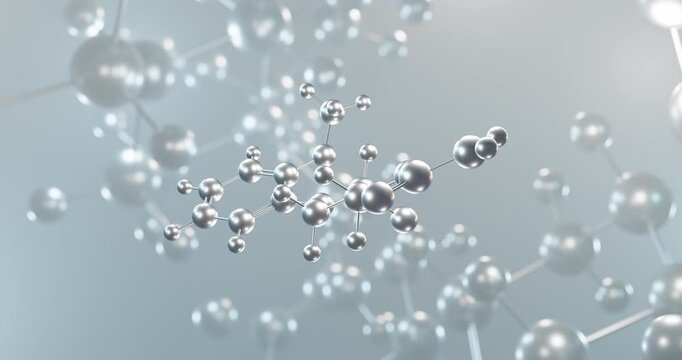 Methocarbamol rotating 3d molecule, molecular structure of cns depressant seamless video
