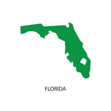 Vector map outline of the state of Florida in green on a white background, featuring the text 'FLORIDA' below the map
