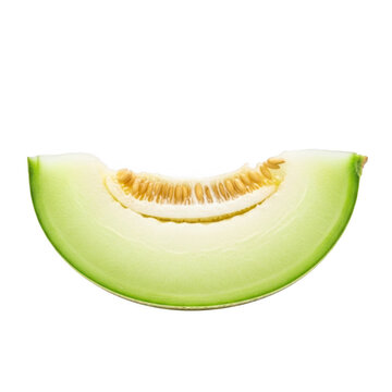 Green melon slice with seeds isolated on transparent background