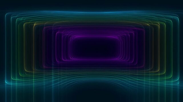Abstract vibrant layered rectangular shapes emanating from a dark central space