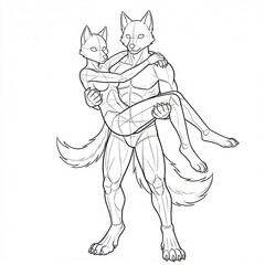 Fototapeta premium Male carrying female bridal style furry couple base.